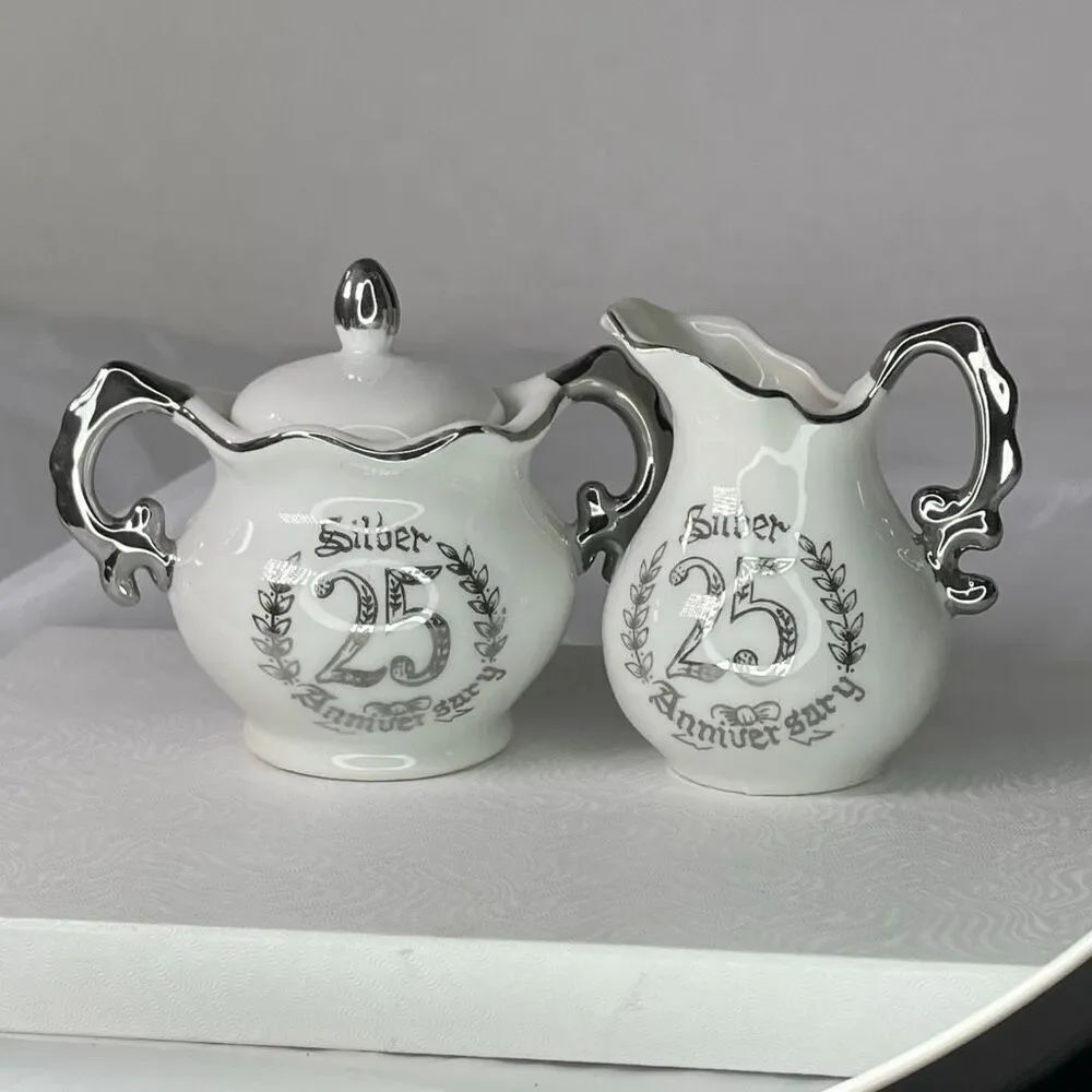Vintage Midcentury Silver Anniversary 25 years creamer sugar.